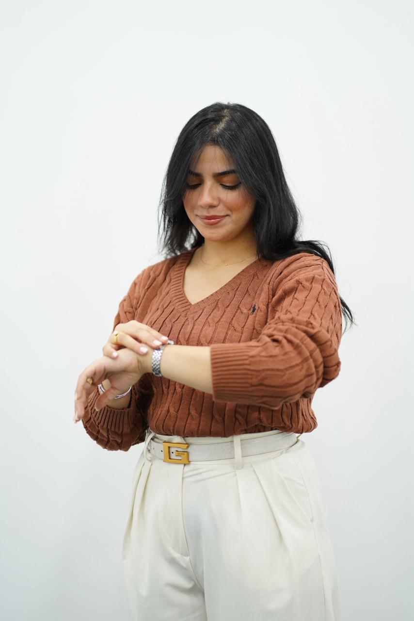 Pulls col V en maille torsadée