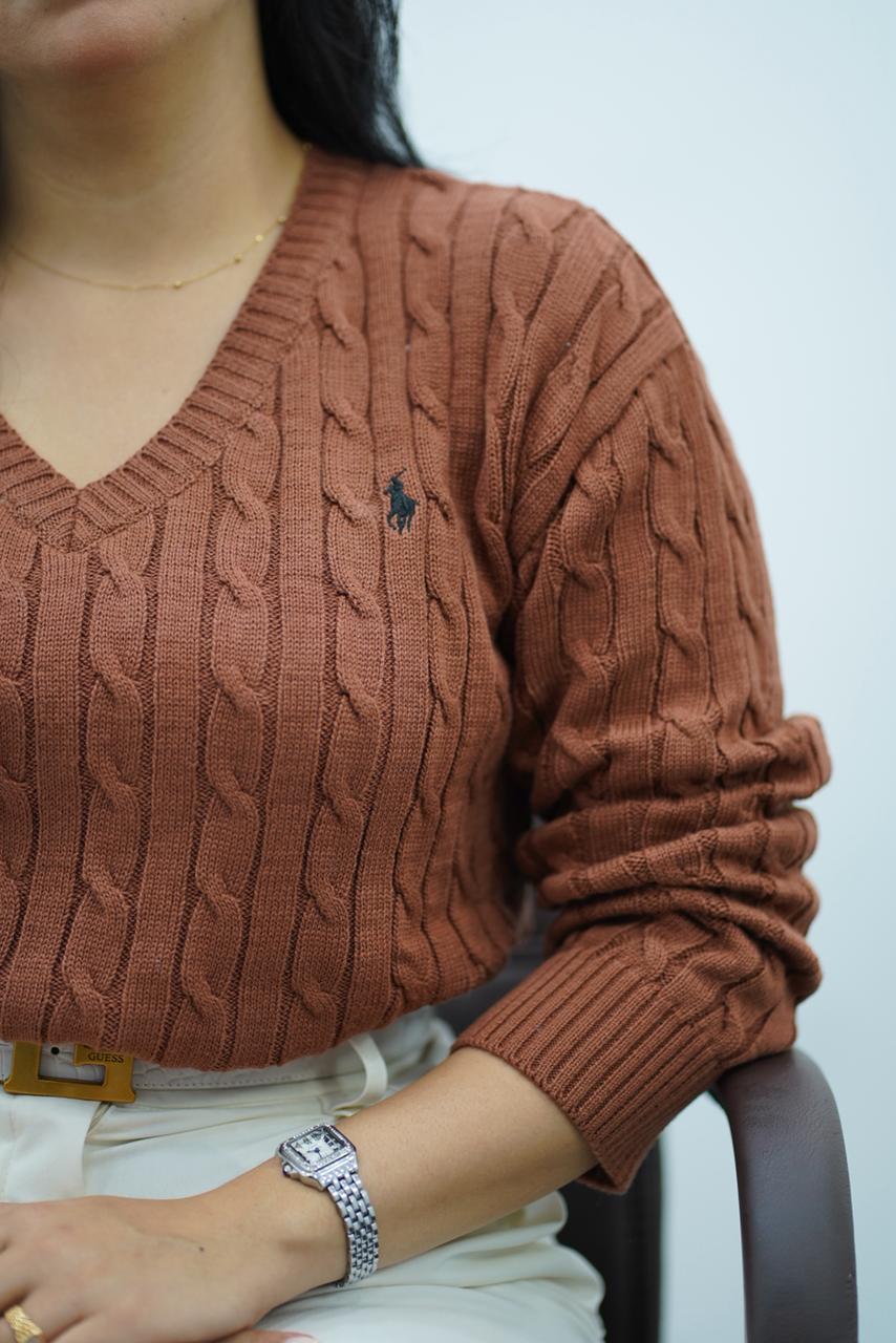 Pulls col V en maille torsadée