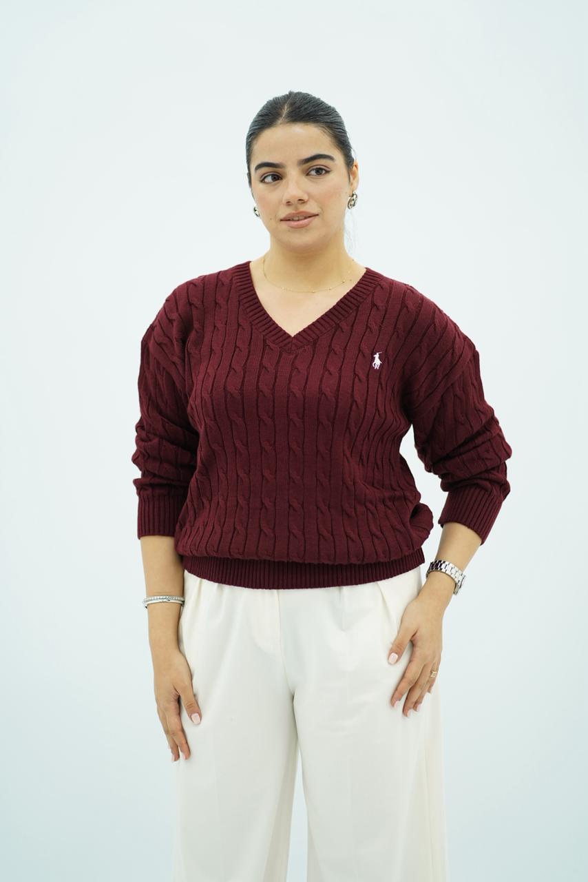 Pulls col V en maille torsadée