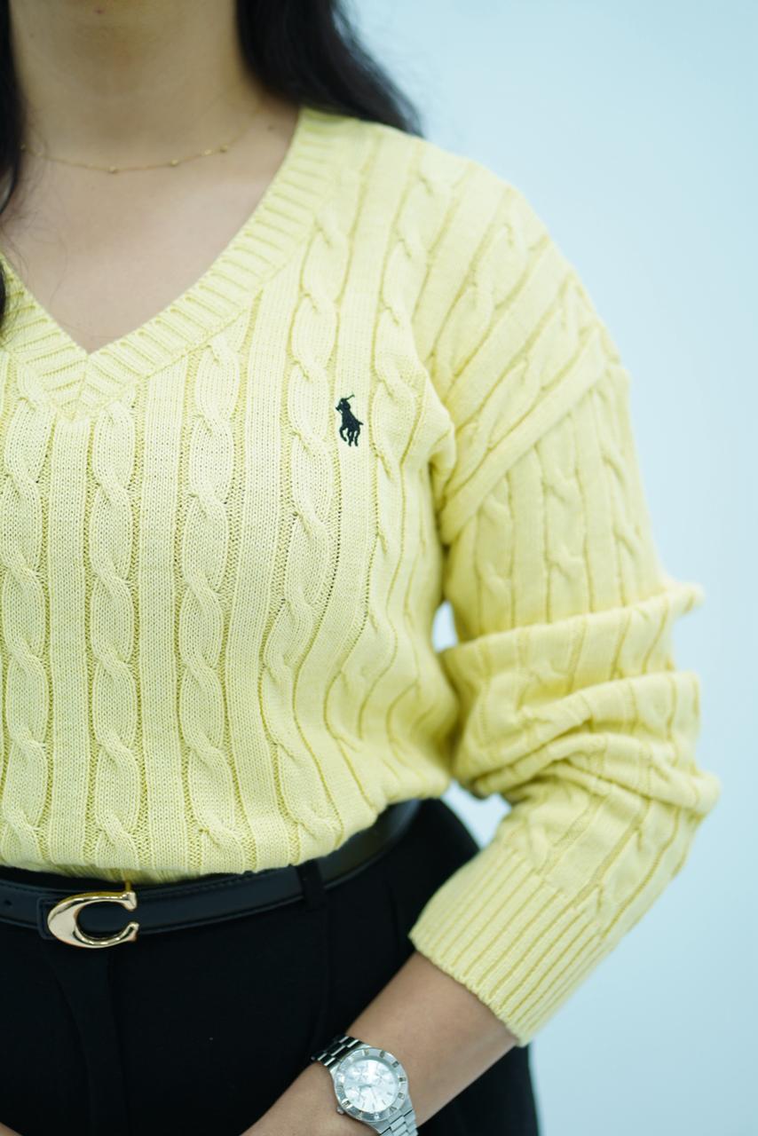 Pulls col V en maille torsadée